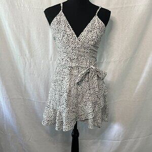 Shein Dalmatian Print Black/White Print Skater Dress Ruffle Tie Cute - XS - 0397